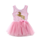 Lindo Vestido de Princesa Listrado - Estampa Unicórnio