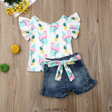 Conjunto 2pçs para Meninas - Camiseta estampada + short jeans