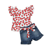 Conjunto 2pçs para Meninas - Camiseta estampada + short jeans